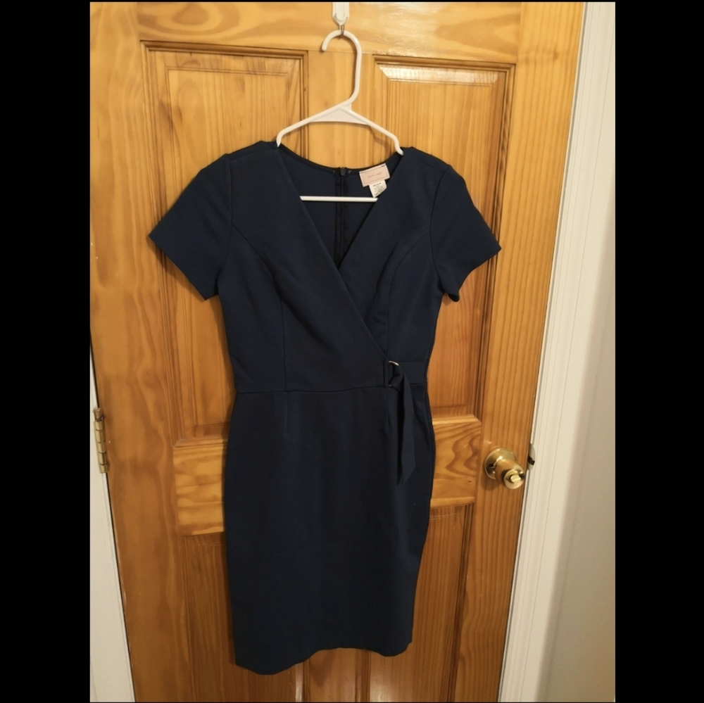 navy blue wrap style work office casual dress, NWT